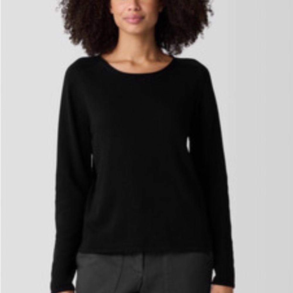 Eileen Fisher Peruvian cotton blend crewneck, Black, Large, NWT